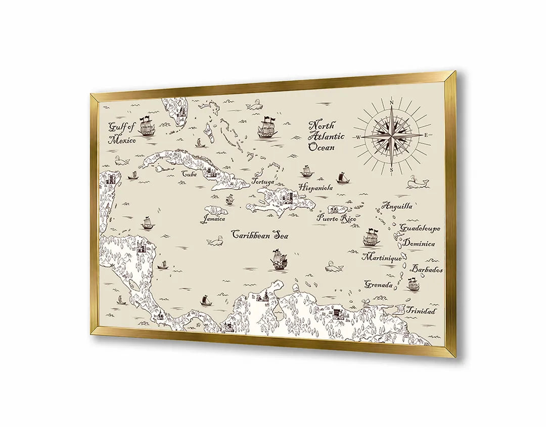 Metall Magnetboard mit hochwertigem Nautische Historische Landkarte Mit Schepen Design
