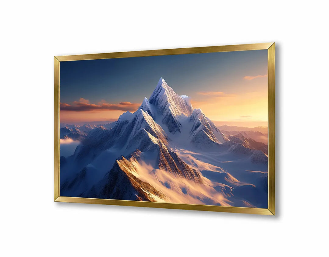Metall Magnetboard mit hochwertigem Berggipfel Sonnenuntergang Winter Design