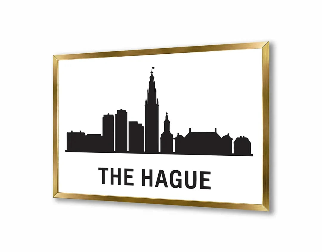 Metall Magnetboard mit hochwertigem The Hague Skyline schwarz weiß Design