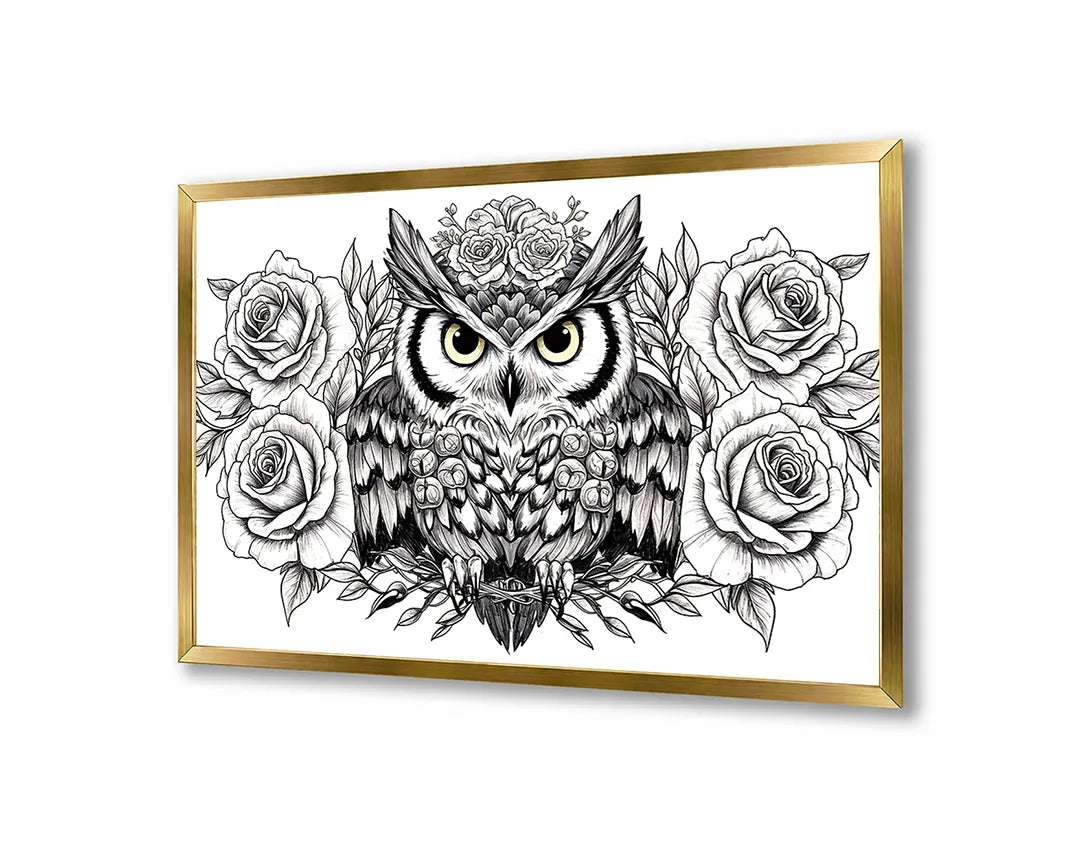 Metall Magnetboard mit hochwertigem Eule Illustration mit Blumen Design