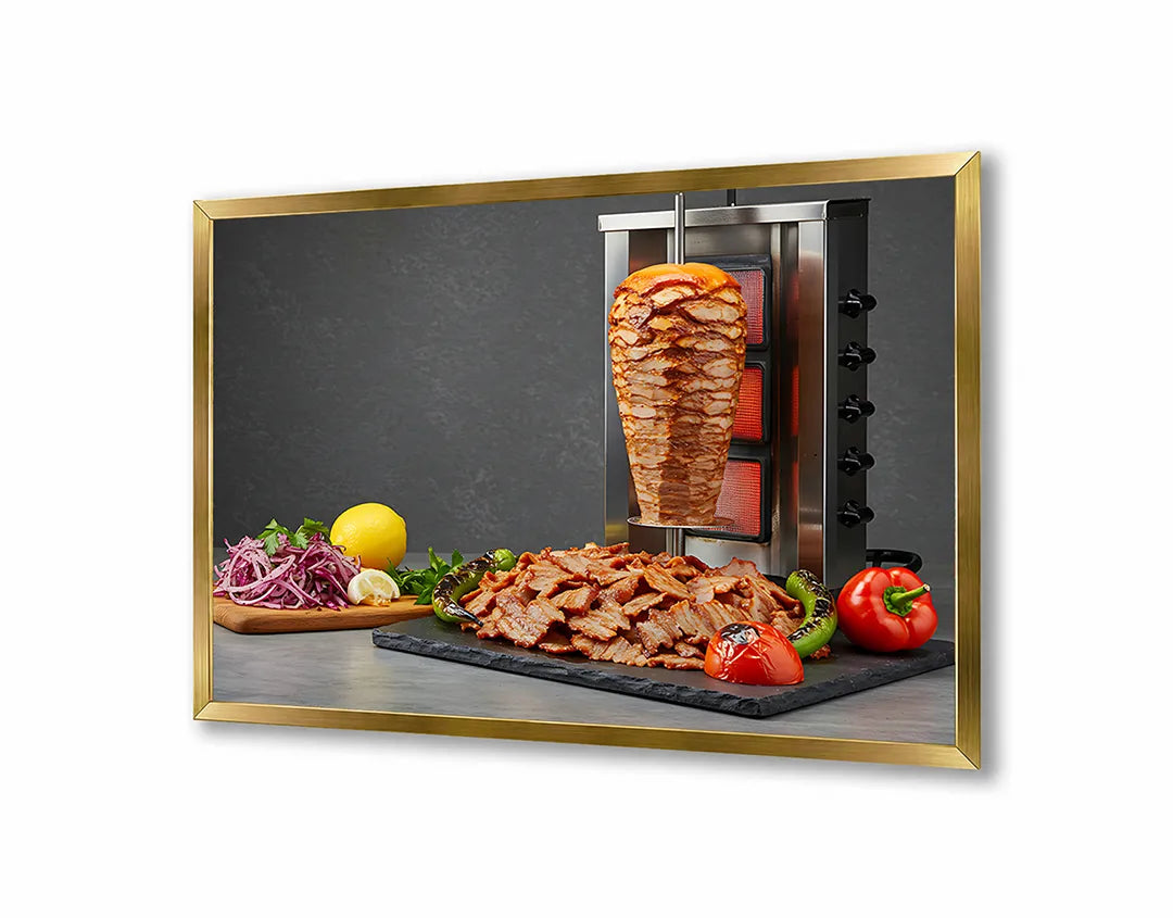 Metall Magnetboard mit hochwertigem Kebab Fleisch Spieß rotierend Design