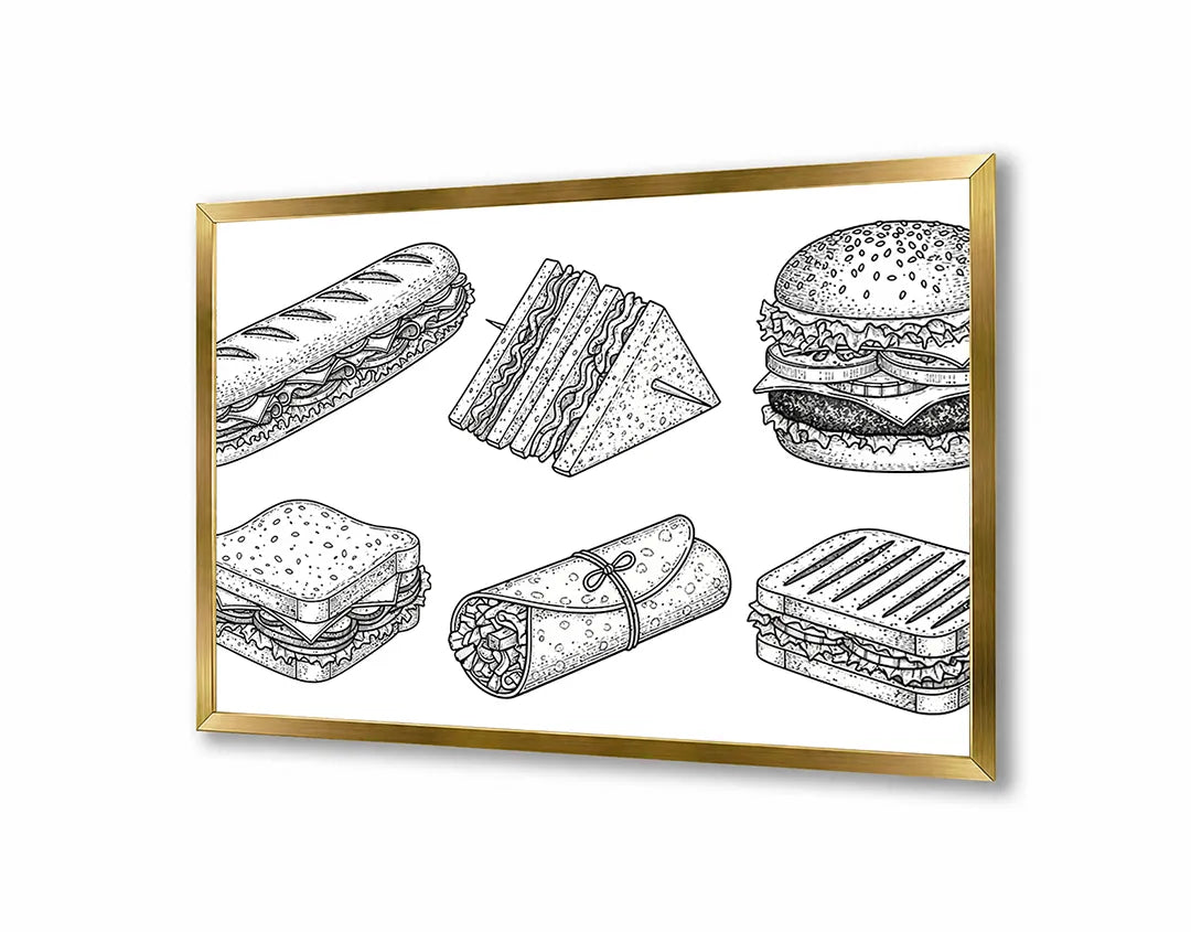 Metall Magnetboard mit hochwertigem Brötchen und Snacks Skizze Design