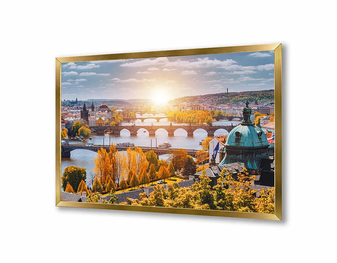 Metall Magnetboard mit hochwertigem Sonnenuntergang Über Ein Brug In Praag Design
