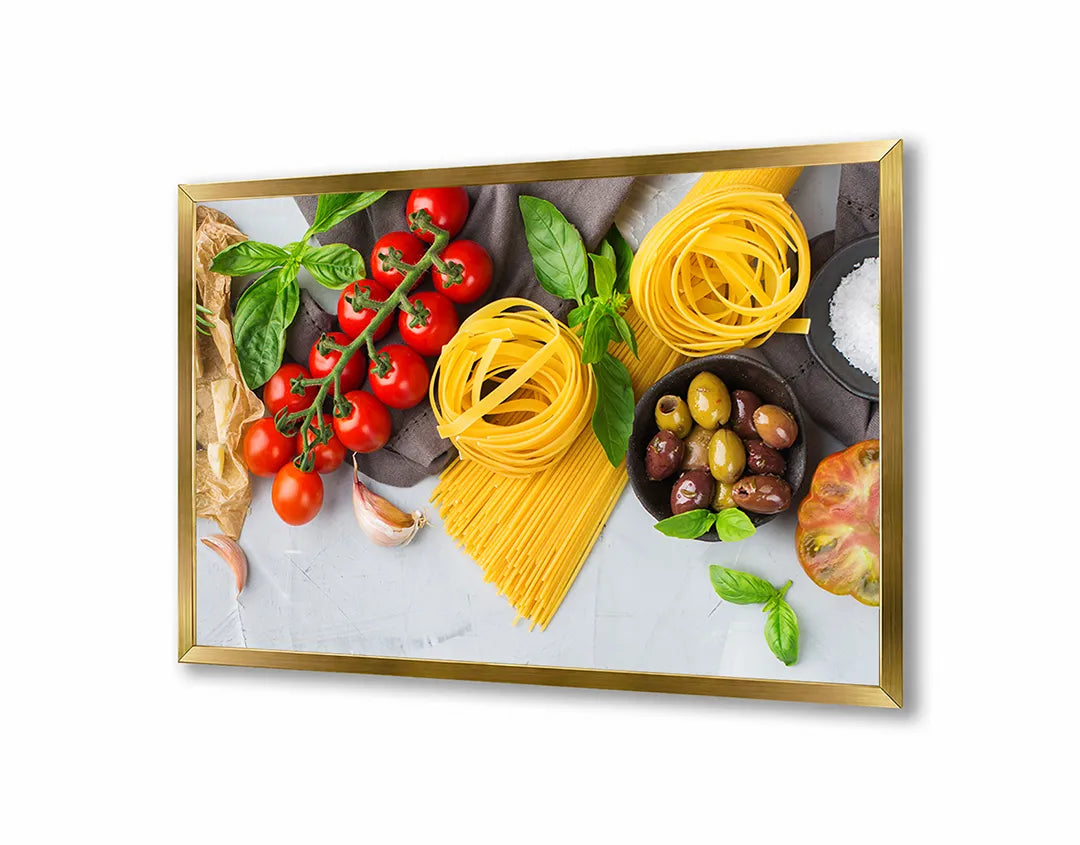 Metall Magnetboard mit hochwertigem Pasta Ingrediënten Und Tomaten Design