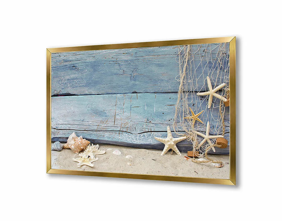 Metall Magnetboard mit hochwertigem Zeesterren auf Blau Holz Design