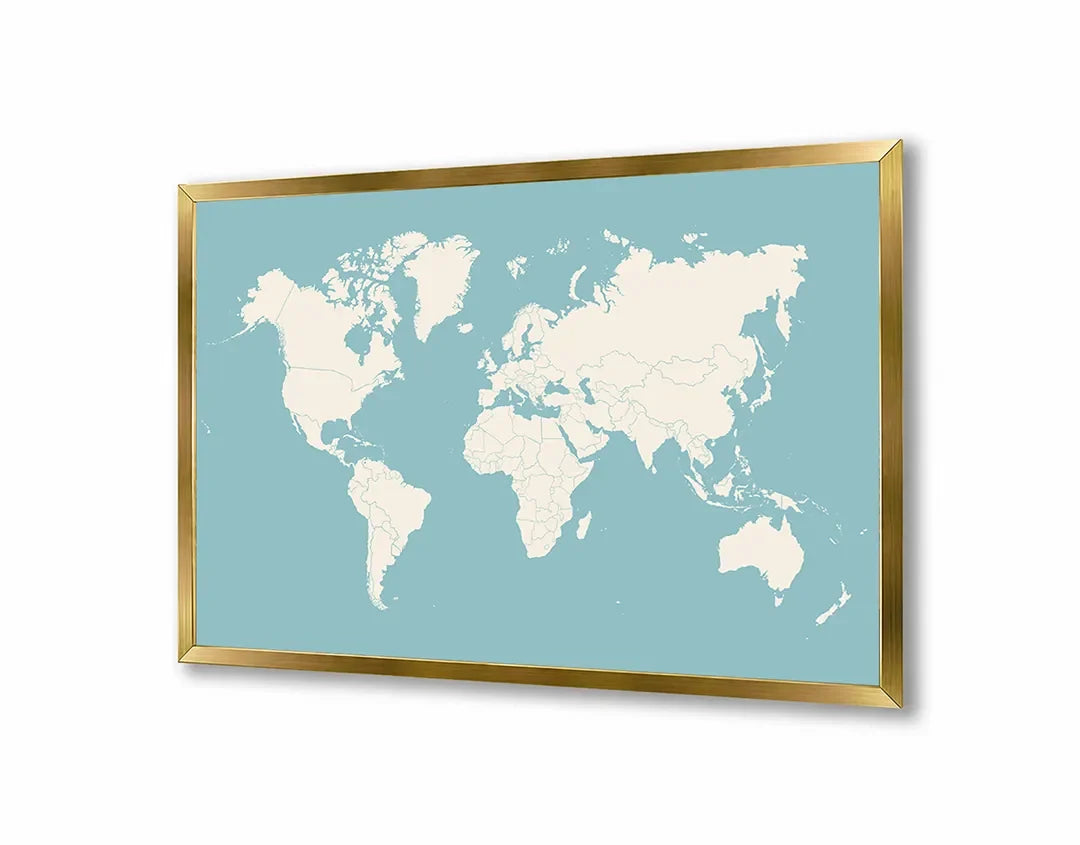 Metall Magnetboard mit hochwertigem Weltkarte Pastell blau Design
