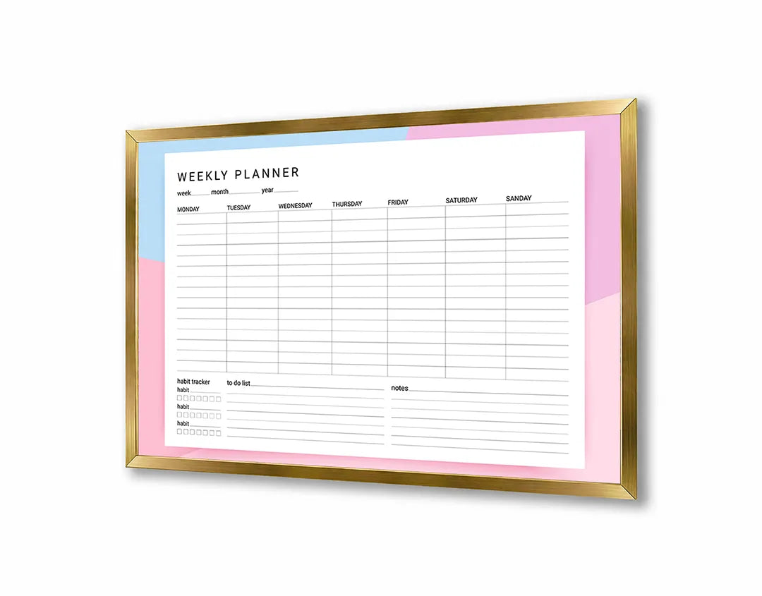 Metall Magnetboard mit hochwertigem Wochenplaner rosa Design