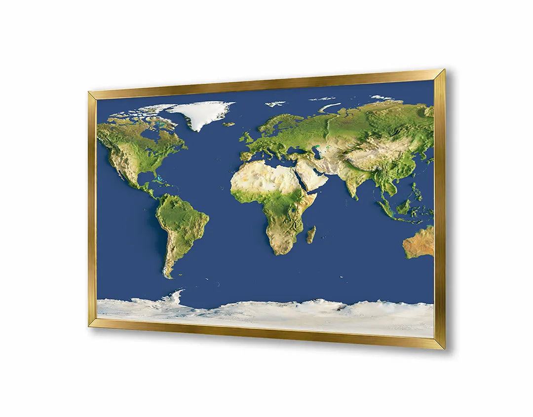 Metall Magnetboard mit hochwertigem Weltkarte blau Landschaft Design