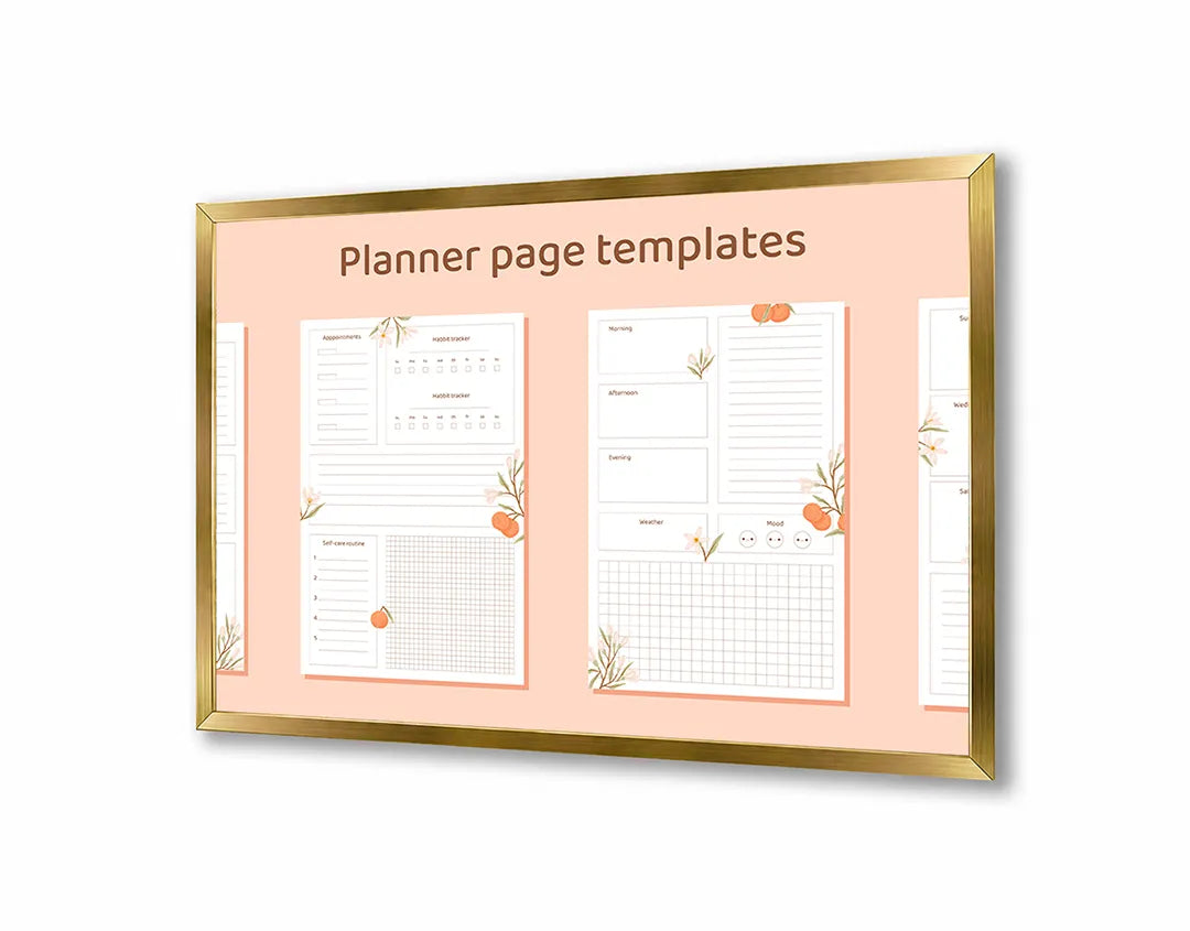 Metall Magnetboard mit hochwertigem Planer orange Blumen Design