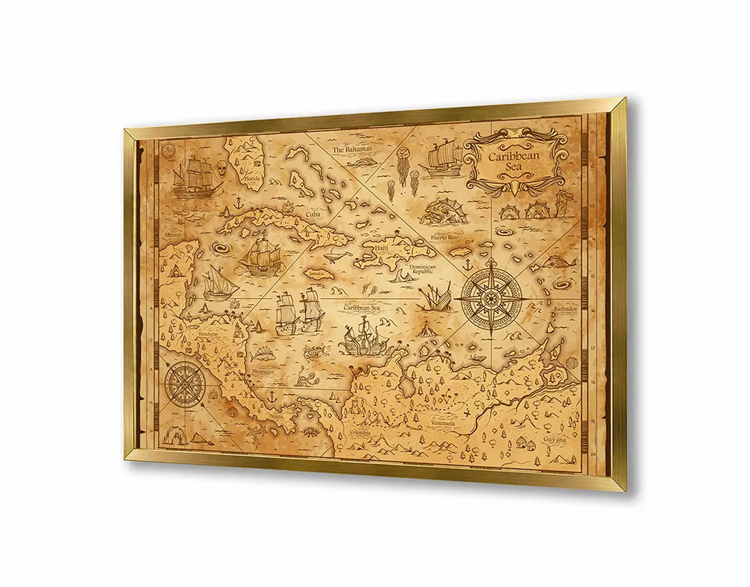 Metall Magnetboard mit hochwertigem Piratenkaart geel Design