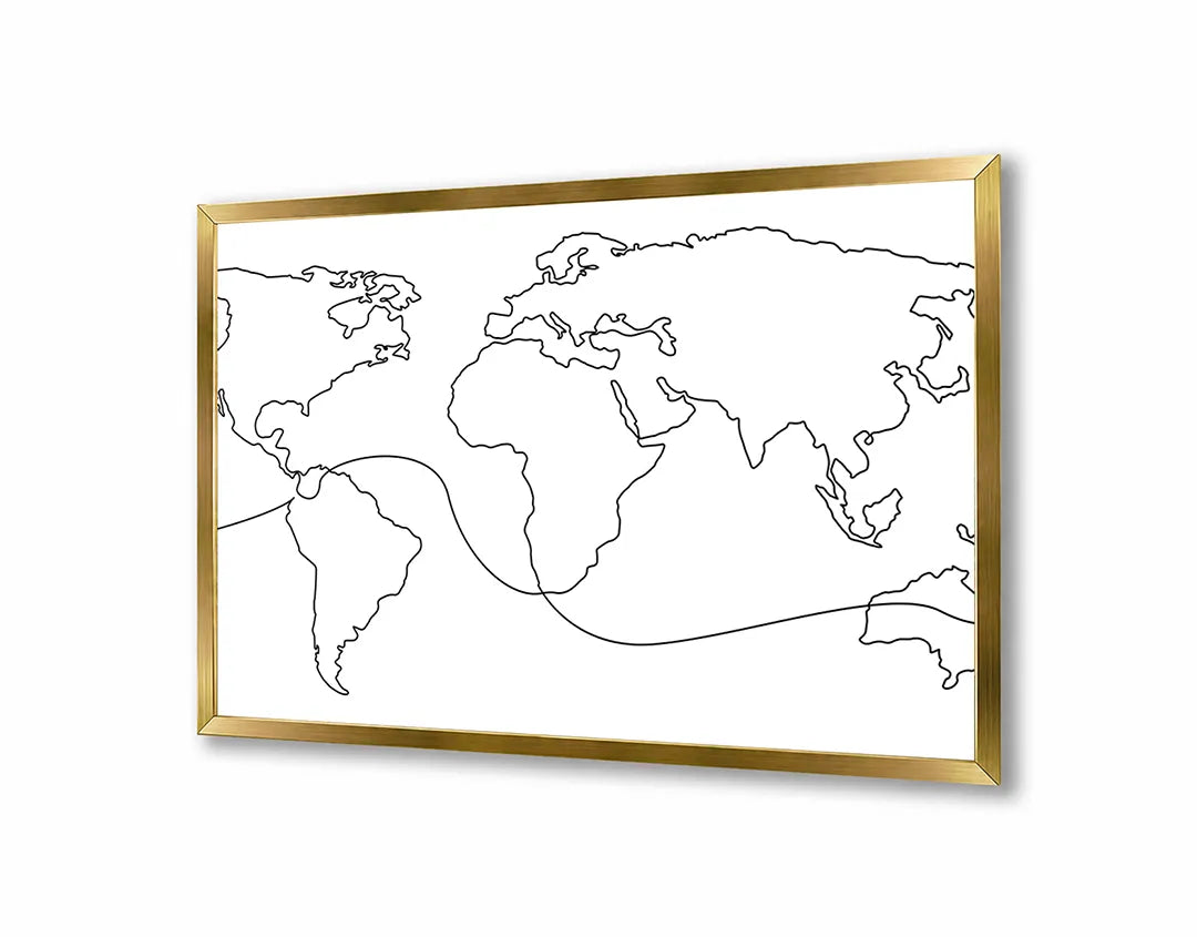 Metall Magnetboard mit hochwertigem Weltkarte schwarze Linien Design