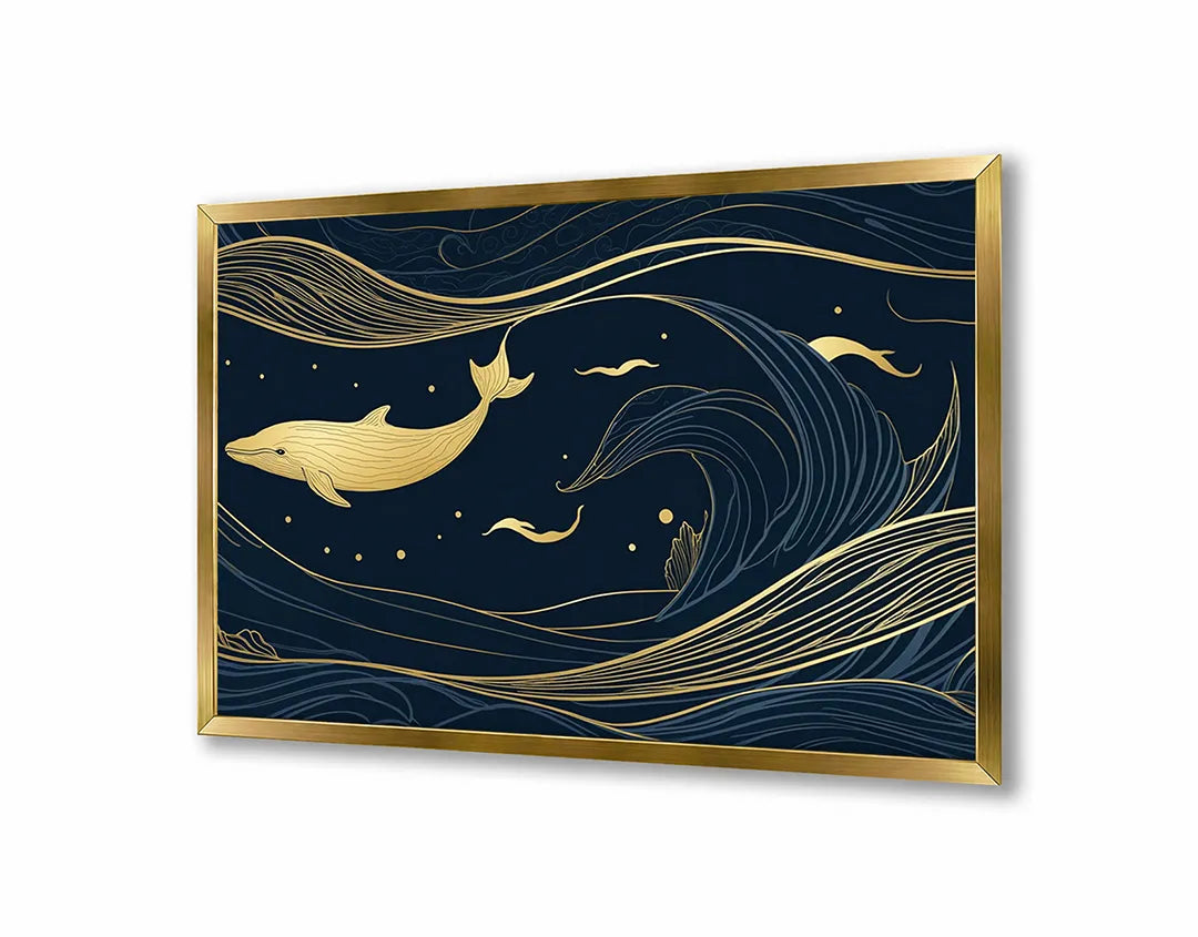 Metall Magnetboard mit hochwertigem Walvis Illustration Gold auf blau Design