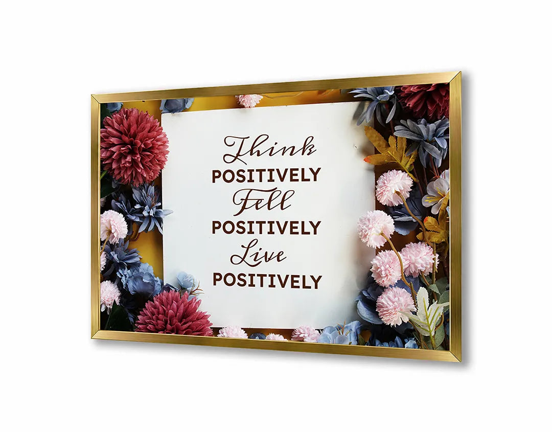 Metall Magnetboard mit hochwertigem Think positive Text Blumen Design
