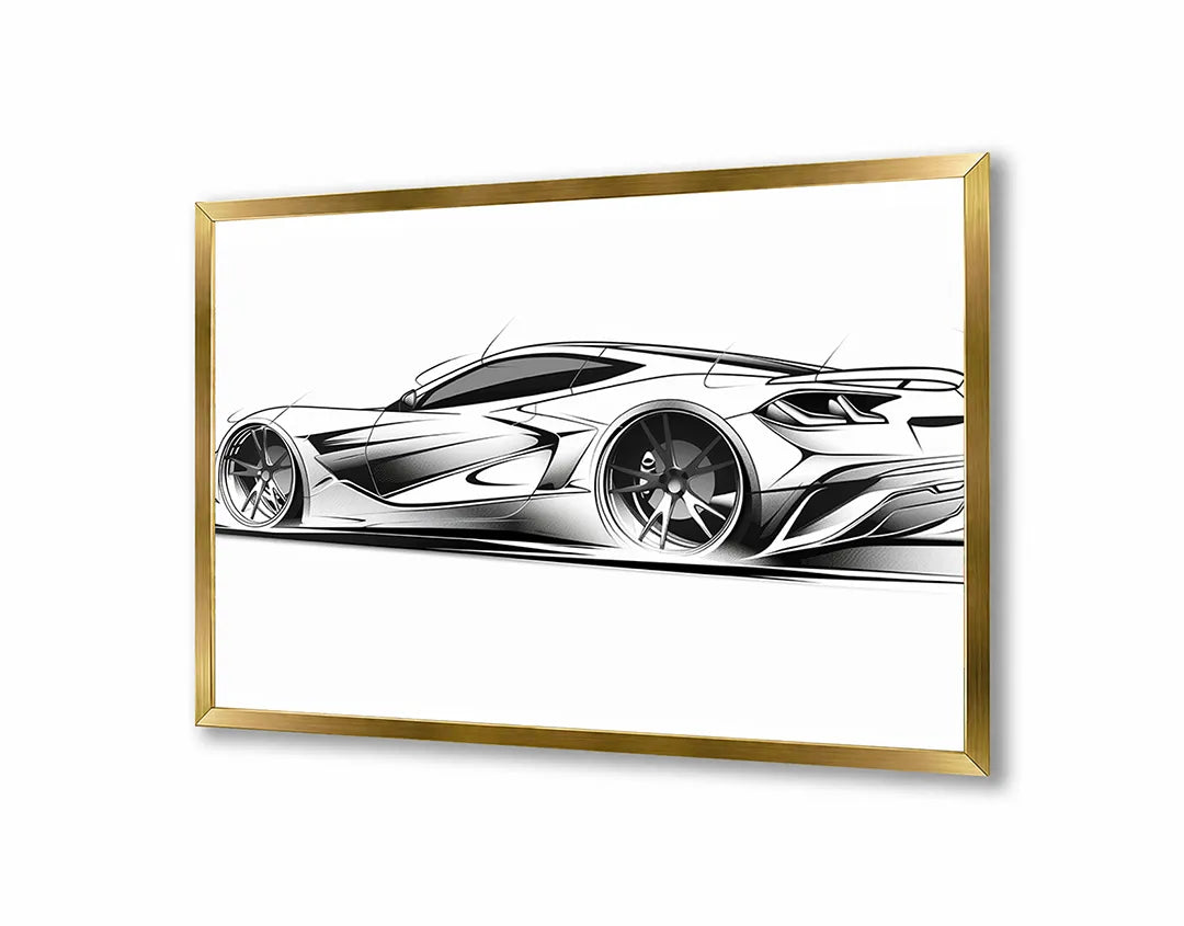 Metall Magnetboard mit hochwertigem Sportwagen Skizze zijaanzicht Design