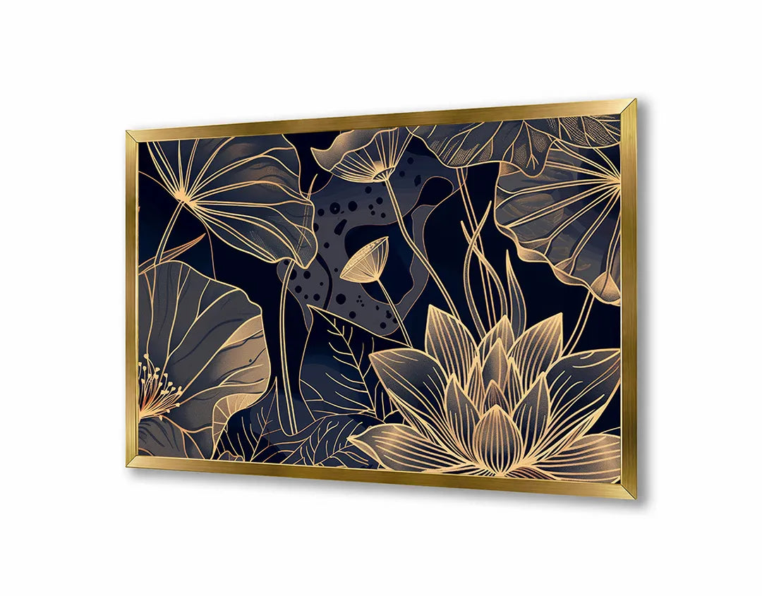 Metall Magnetboard mit hochwertigem Goldene lotusbloem dunkel Design
