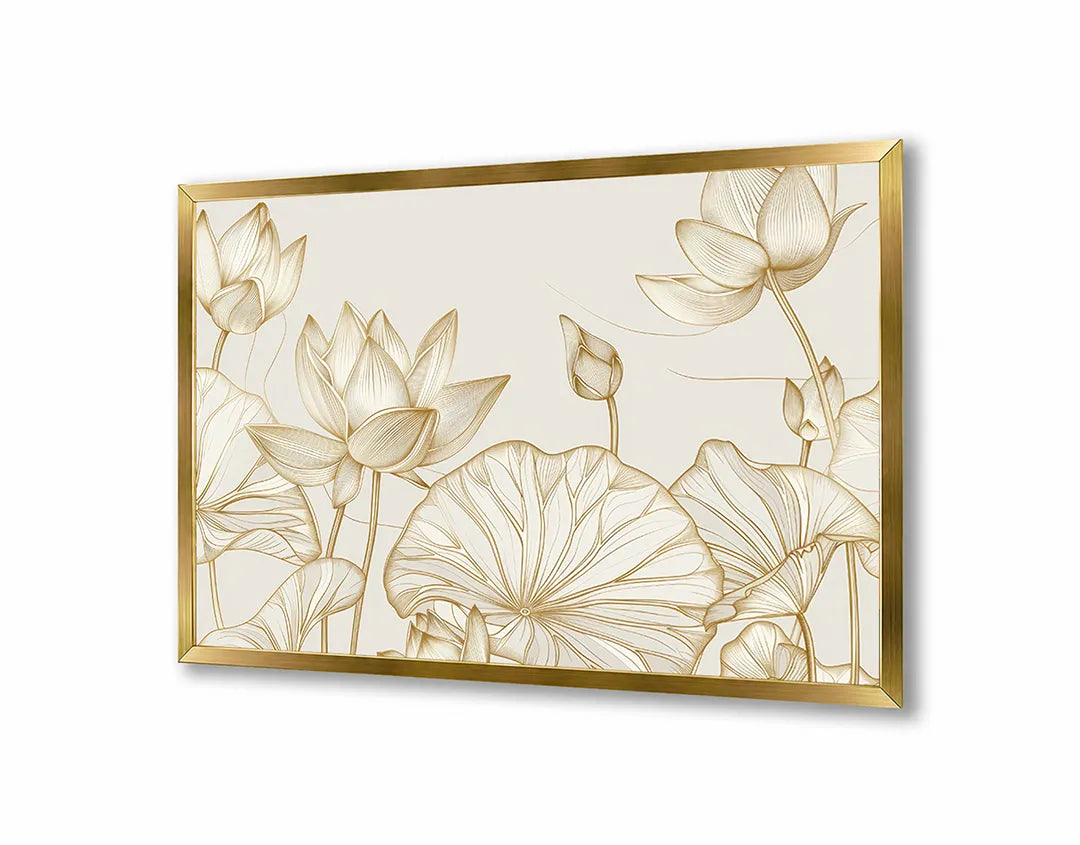 Metall Magnetboard mit hochwertigem Goldene Blumen beige Design