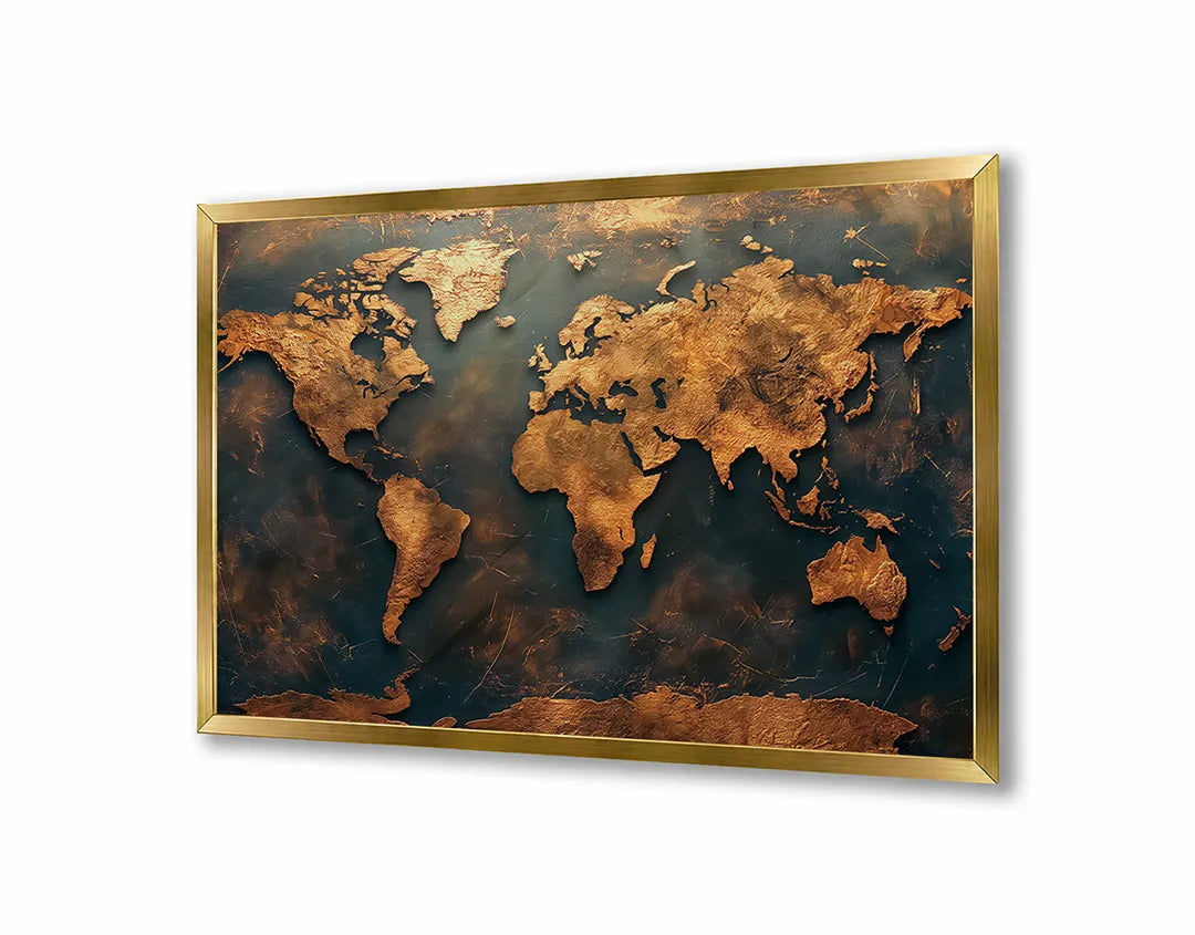 Metall Magnetboard mit hochwertigem Goldene Weltkarte Vintage Design