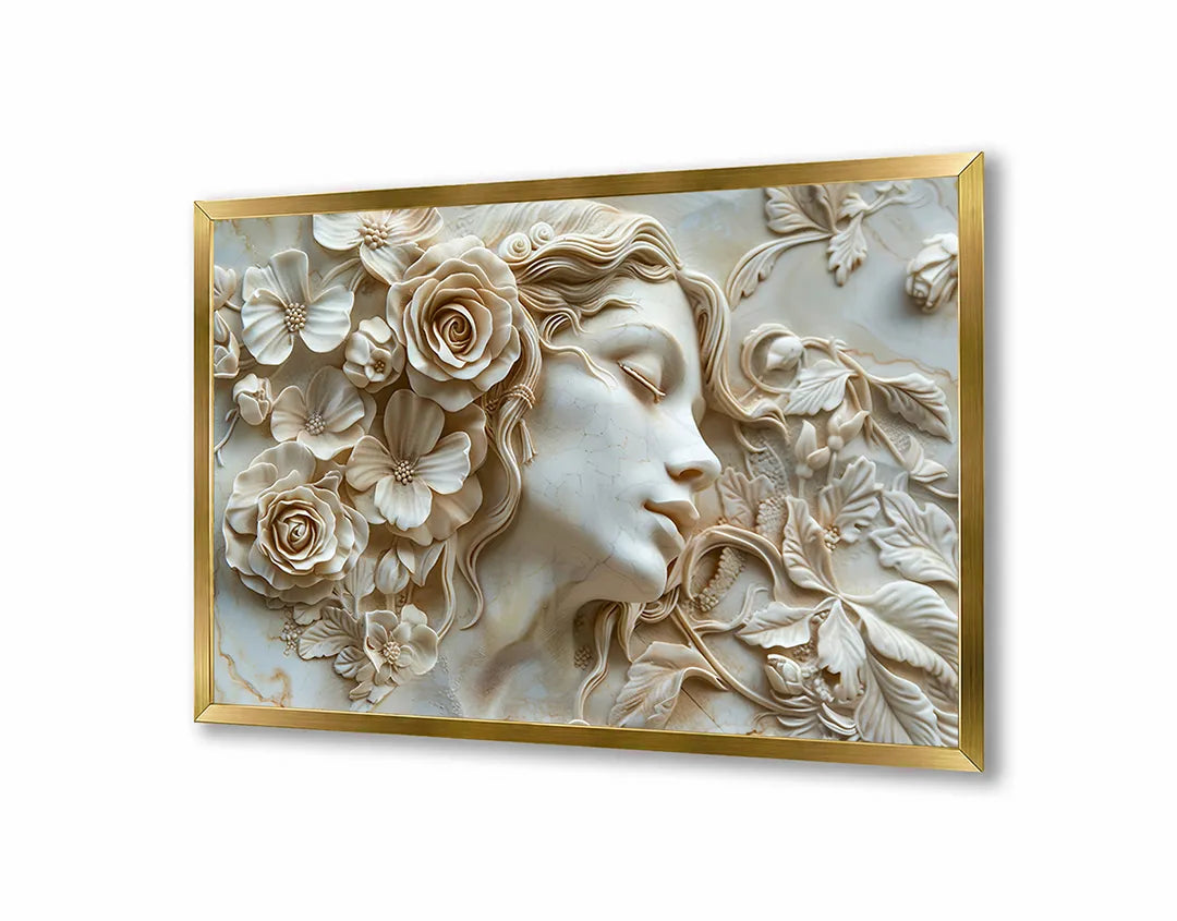 Metall Magnetboard mit hochwertigem Frauengesicht Blumen Relief weiß Design