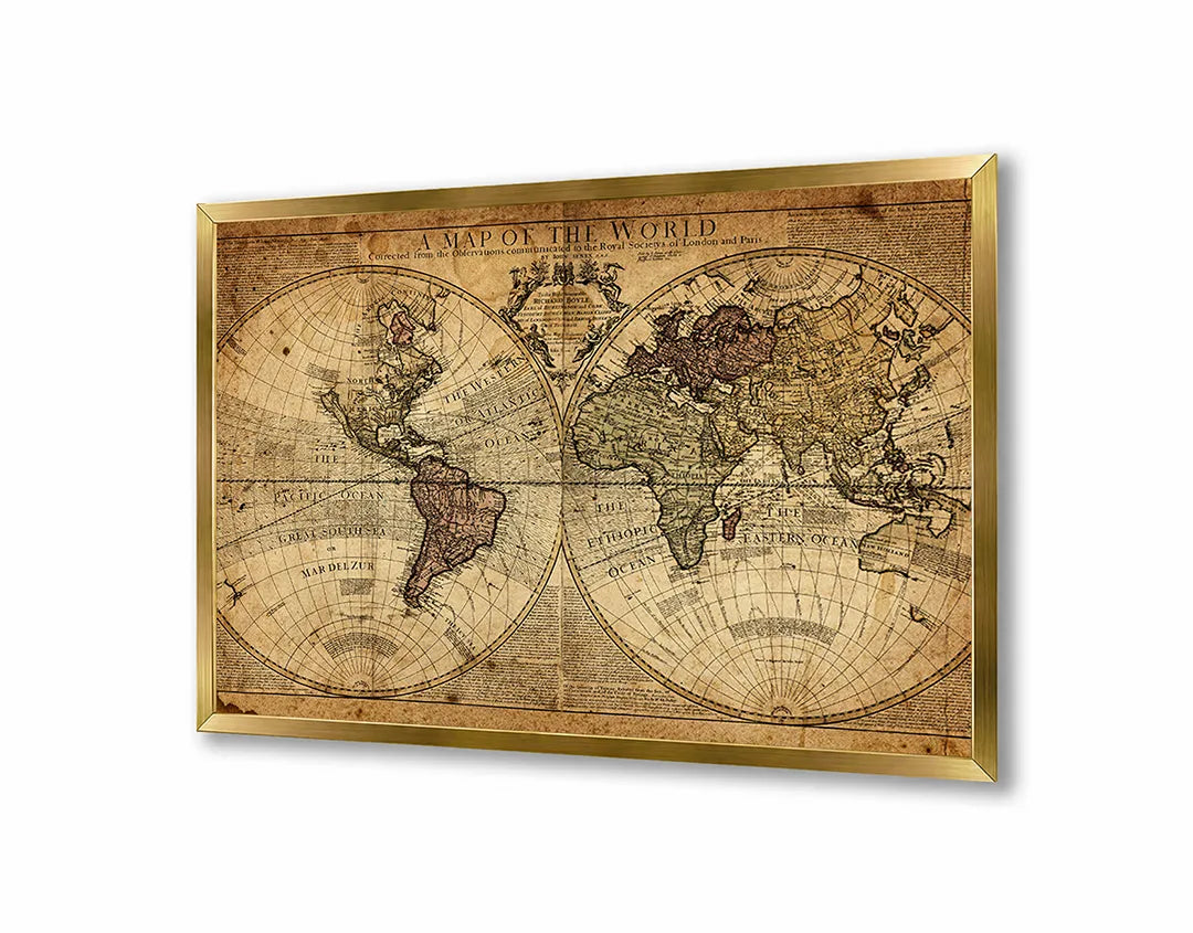 Metall Magnetboard mit hochwertigem Dunkle Vintage Weltkarte Design