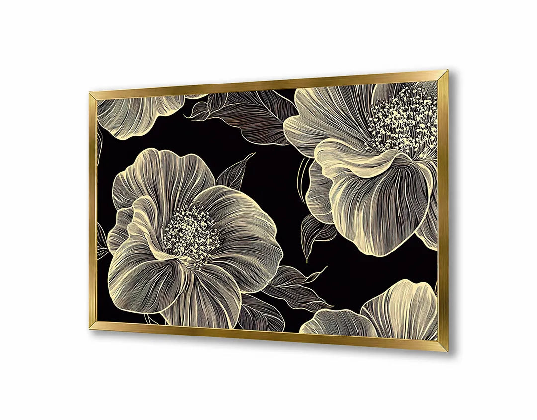 Metall Magnetboard mit hochwertigem Goldene Blumen dunkle Hintergrund Design