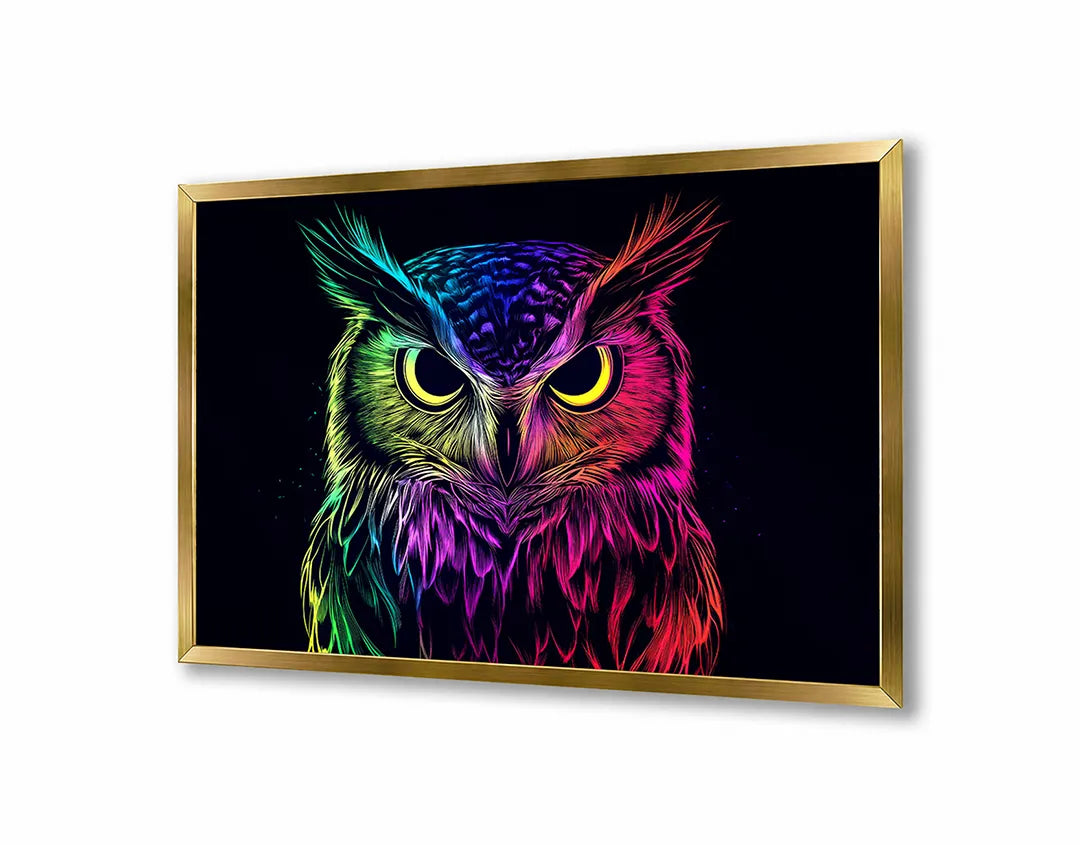 Metall Magnetboard mit hochwertigem Neon Eule schwarz Design