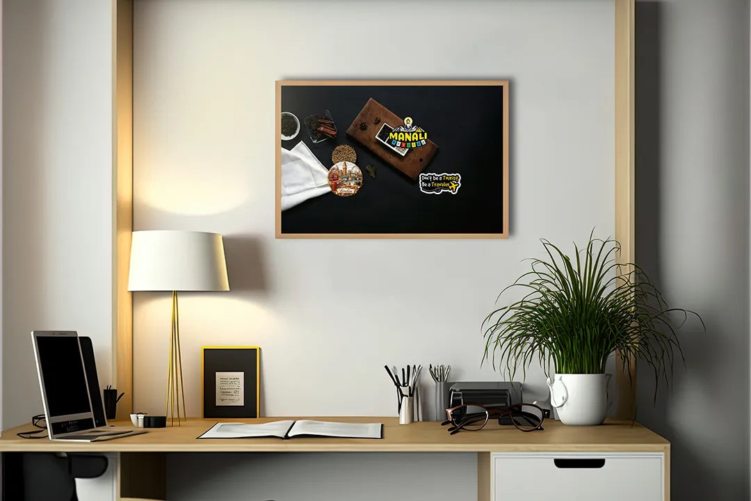 Metall Magnetboard mit hochwertigem Kaffeetassen und Bohnen Holz Design