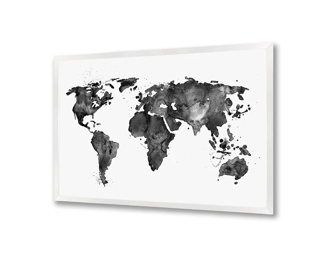 Metall Magnetboard mit hochwertigem Weltkarte In Aquarell Zwart-Wit Design