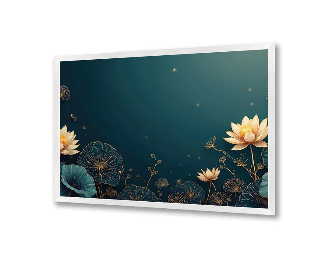 Metall Magnetboard mit hochwertigem Goldene Lotusblumen blau Design