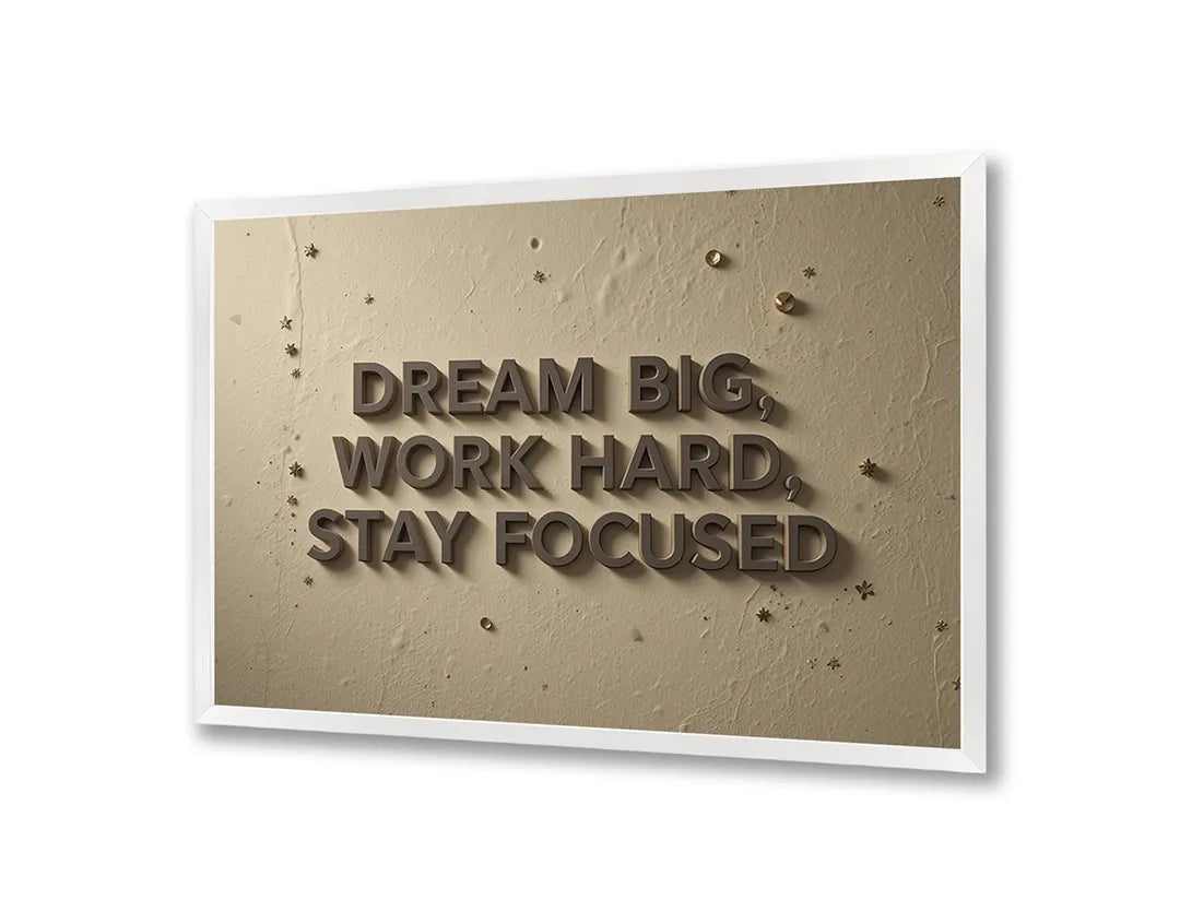 Metall Magnetboard mit hochwertigem Dream big work hard Text Wand Design
