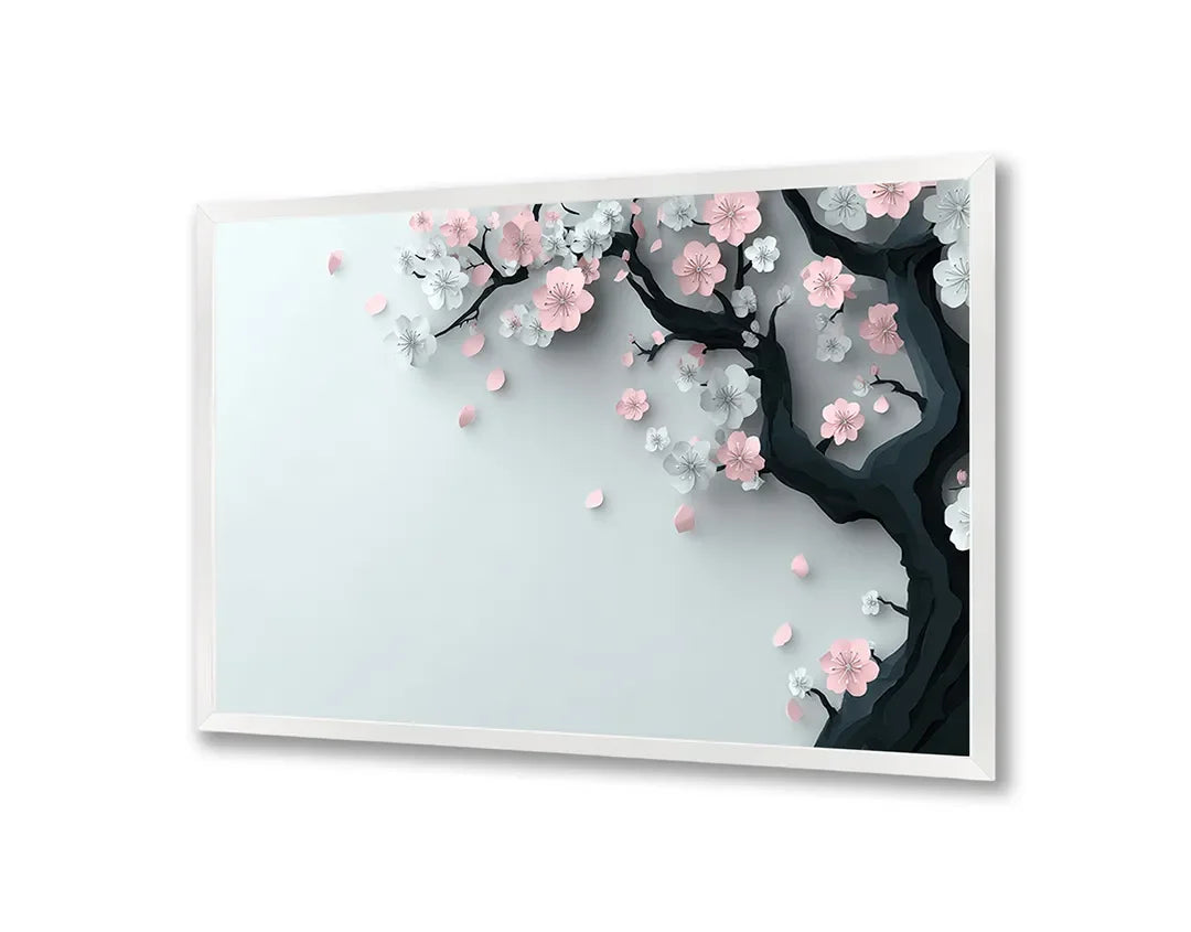Metall Magnetboard mit hochwertigem Rosa Blüten Ast weich Design