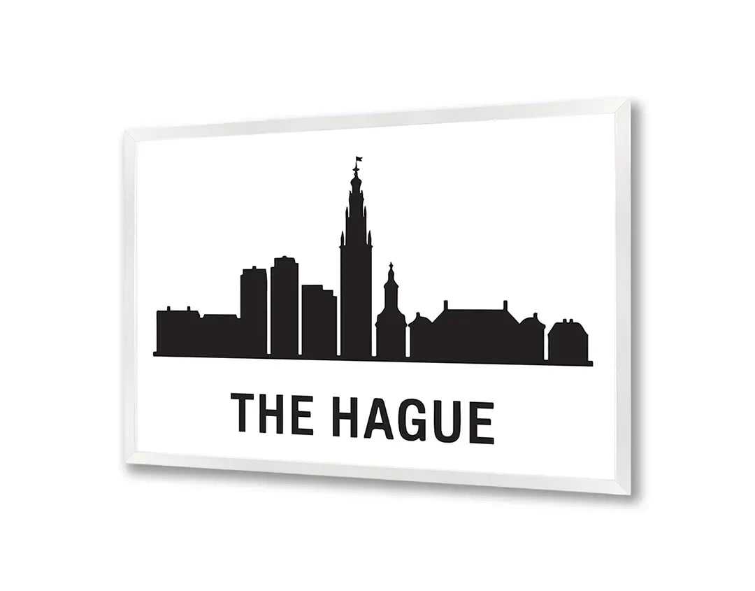 Metall Magnetboard mit hochwertigem The Hague Skyline schwarz weiß Design