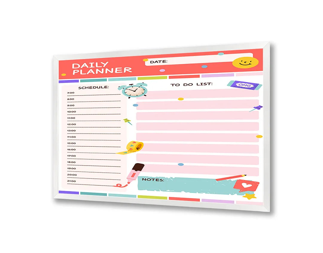 Metall Magnetboard mit hochwertigem Daily Planer rosa Design