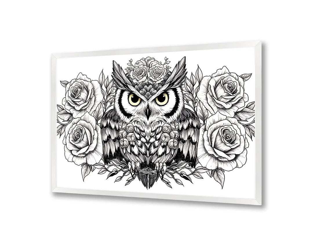 Metall Magnetboard mit hochwertigem Eule Illustration mit Blumen Design