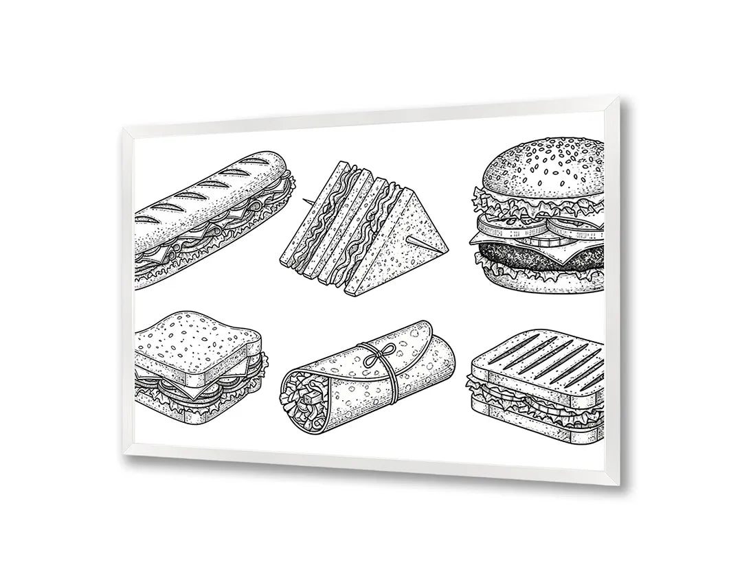 Metall Magnetboard mit hochwertigem Brötchen und Snacks Skizze Design