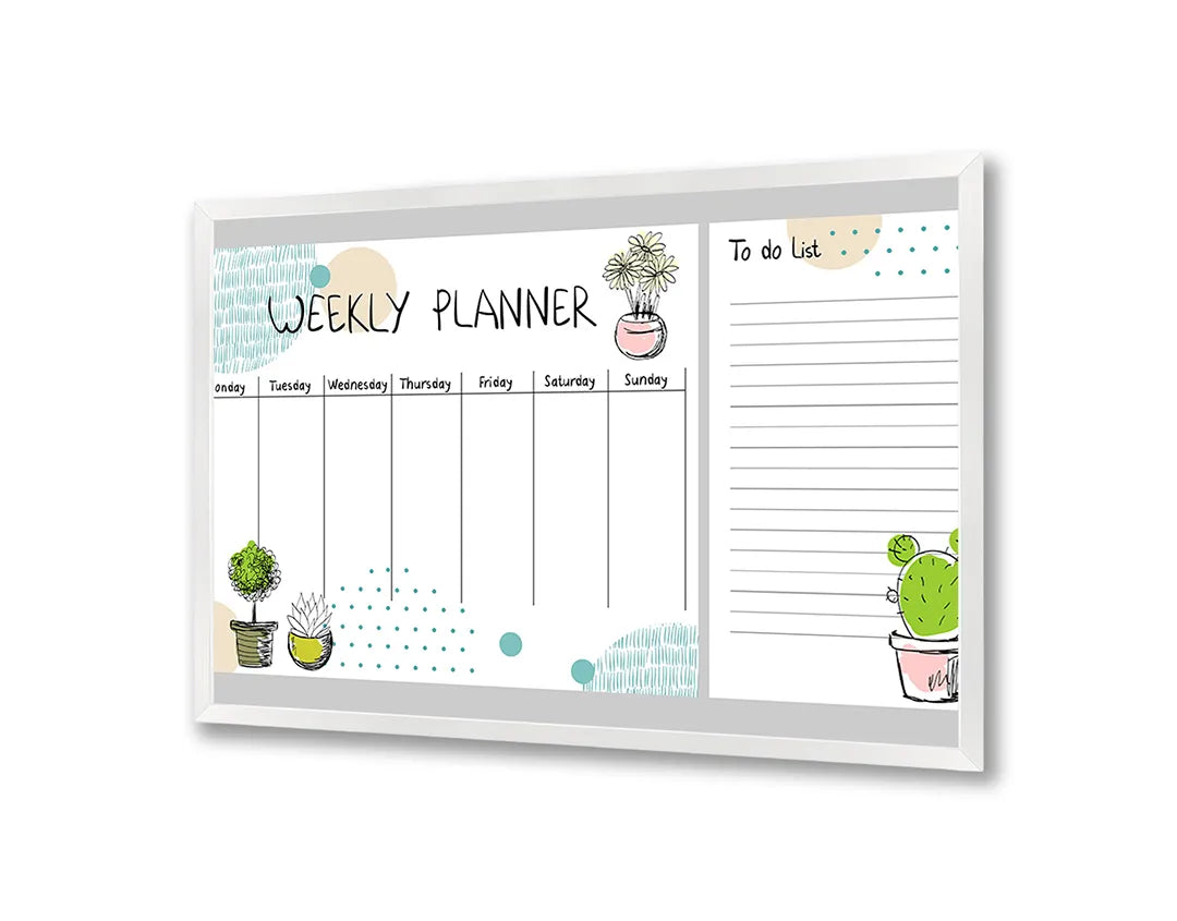 Metall Magnetboard mit hochwertigem Wochenplaner Mit Schattige Cactussen Design