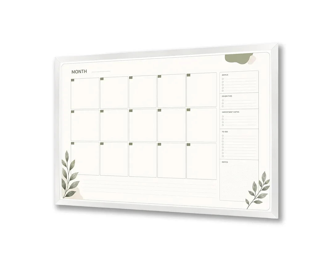 Metall Magnetboard mit hochwertigem Monatsplaner mit Eucalyptus Design
