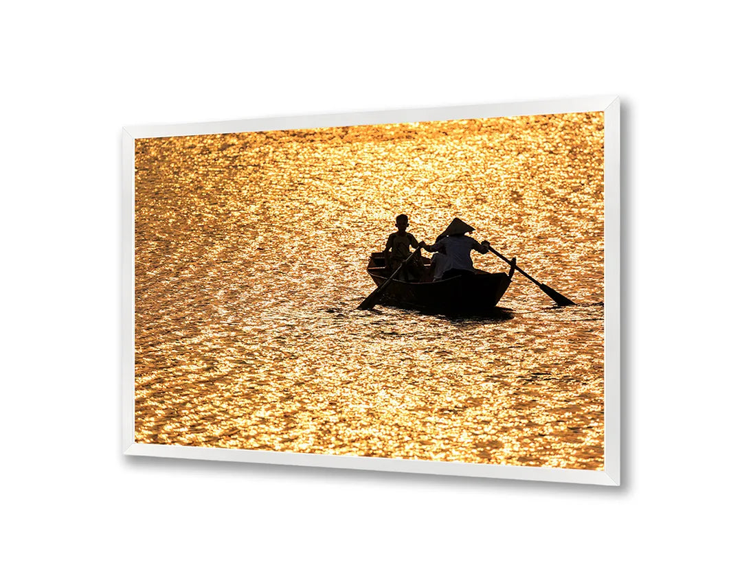 Metall Magnetboard mit hochwertigem Bootje in Goldene Sonnenuntergang Design