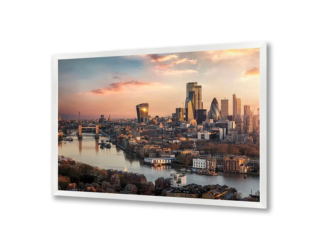 Metall Magnetboard mit hochwertigem Londen Skyline Sonnenuntergang Design