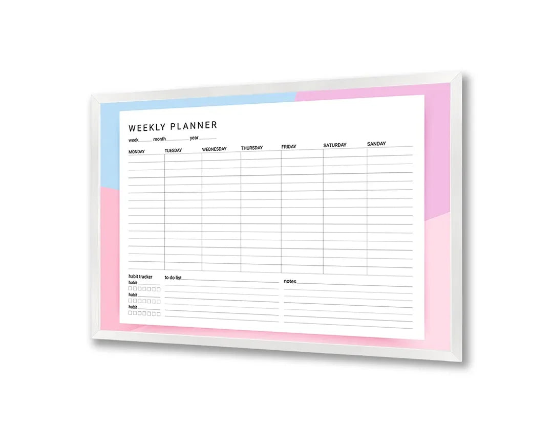 Metall Magnetboard mit hochwertigem Wochenplaner rosa Design