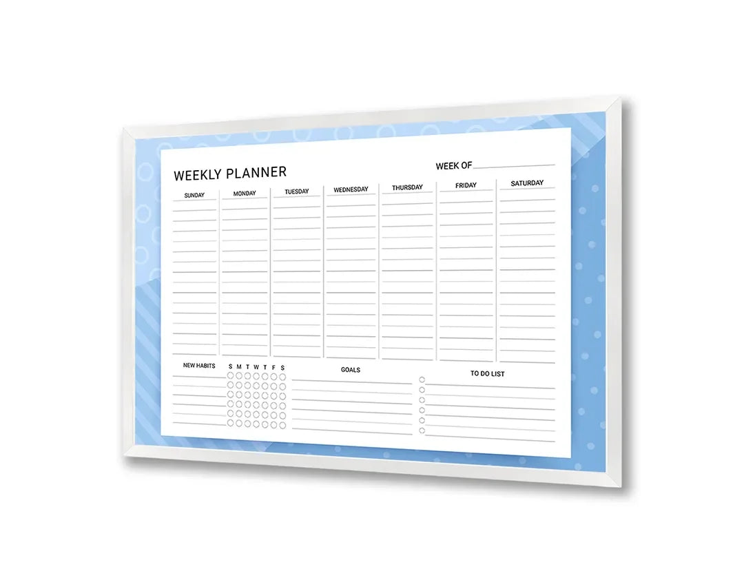 Metall Magnetboard mit hochwertigem Wochenplaner blau Design
