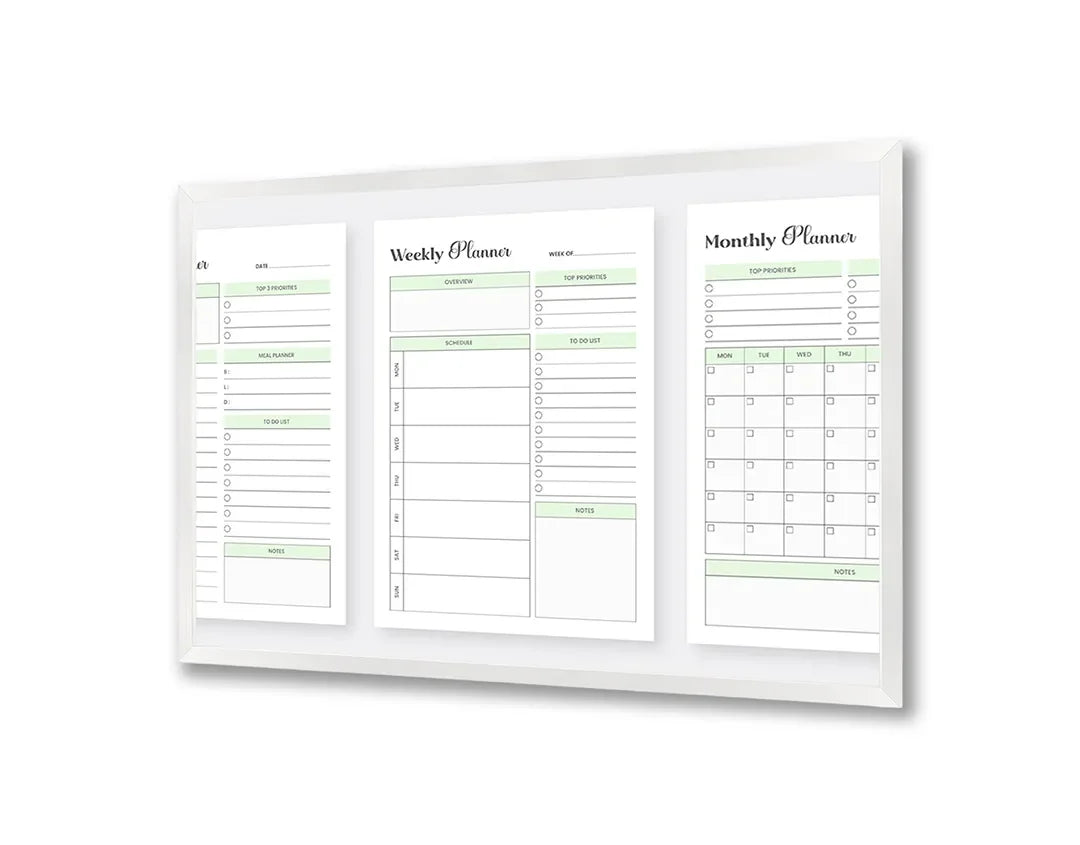 Metall Magnetboard mit hochwertigem Monatsplaner modern weiß Design