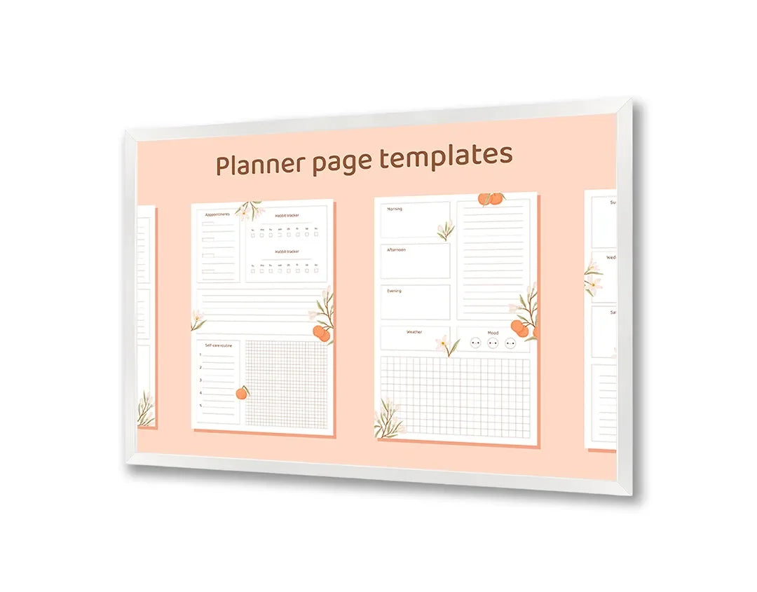 Metall Magnetboard mit hochwertigem Planer orange Blumen Design