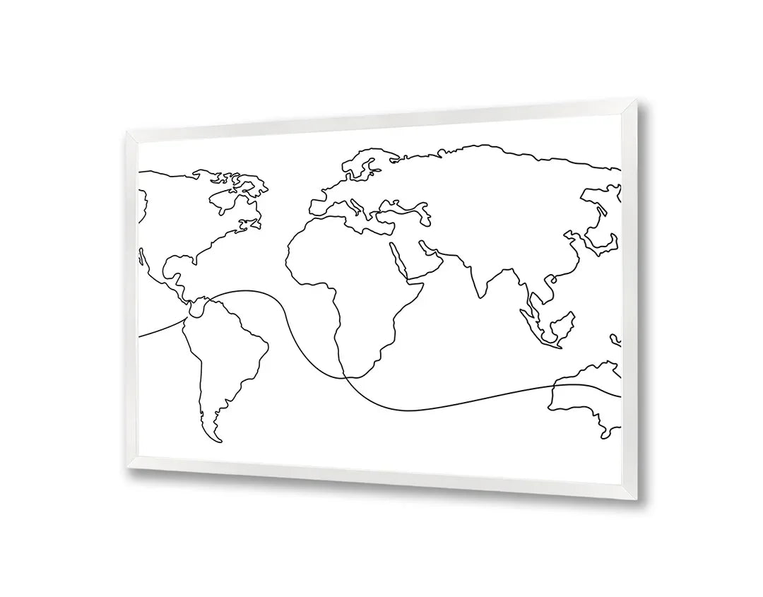 Metall Magnetboard mit hochwertigem Weltkarte schwarze Linien Design