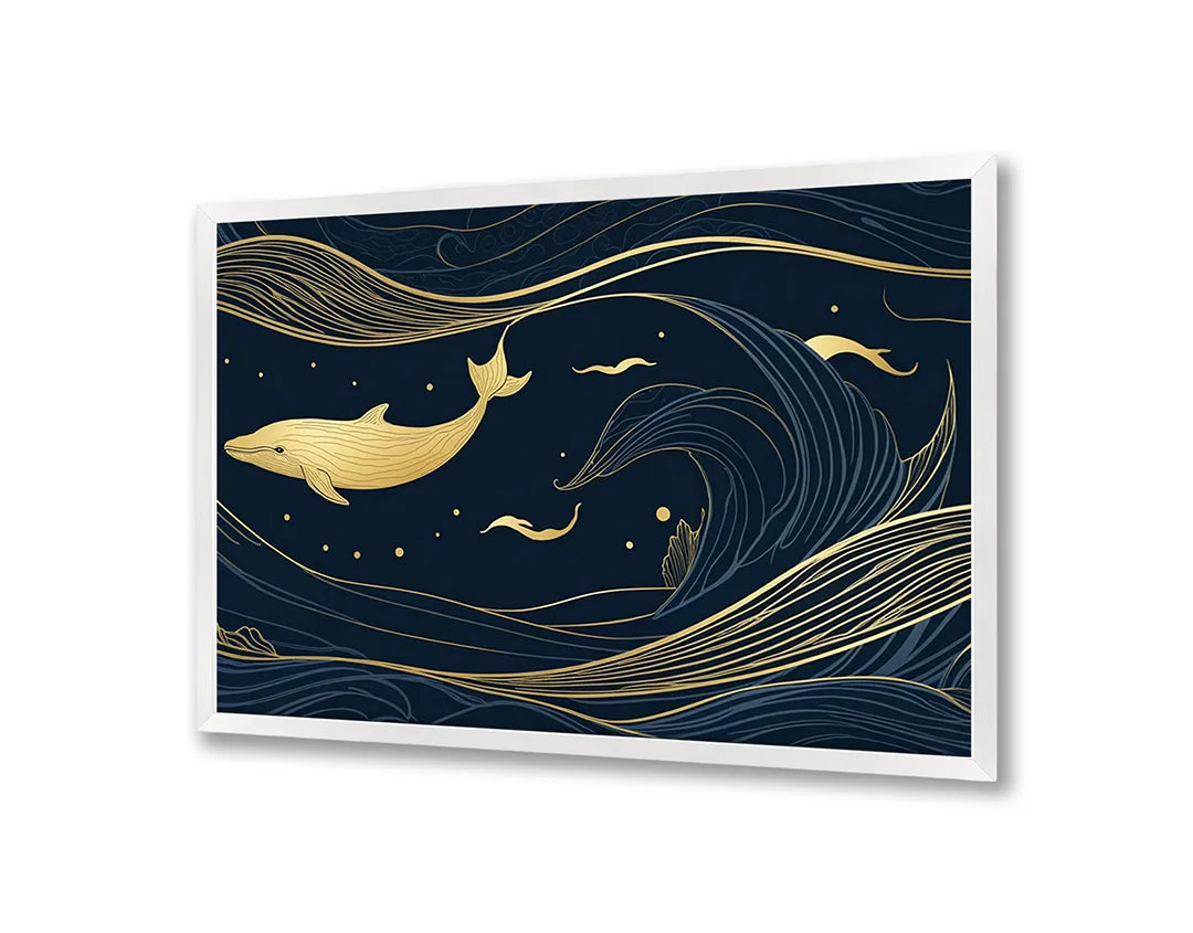 Metall Magnetboard mit hochwertigem Walvis Illustration Gold auf blau Design