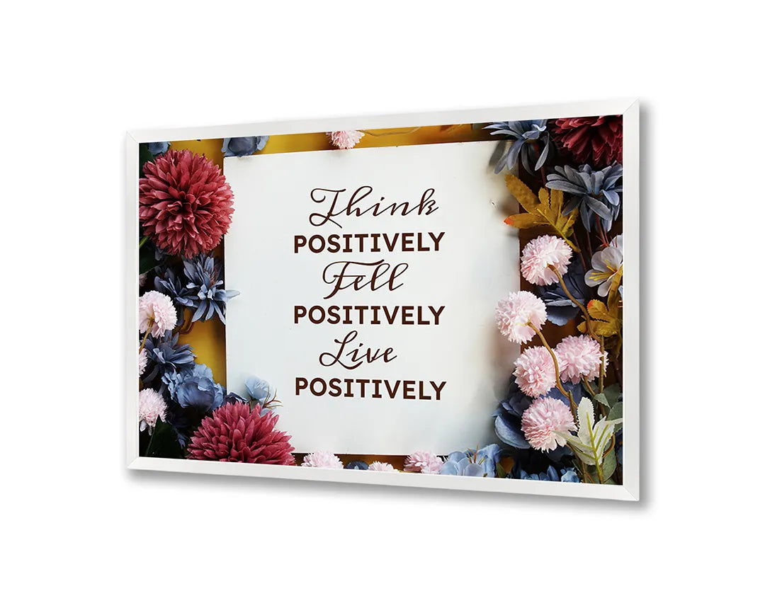 Metall Magnetboard mit hochwertigem Think positive Text Blumen Design