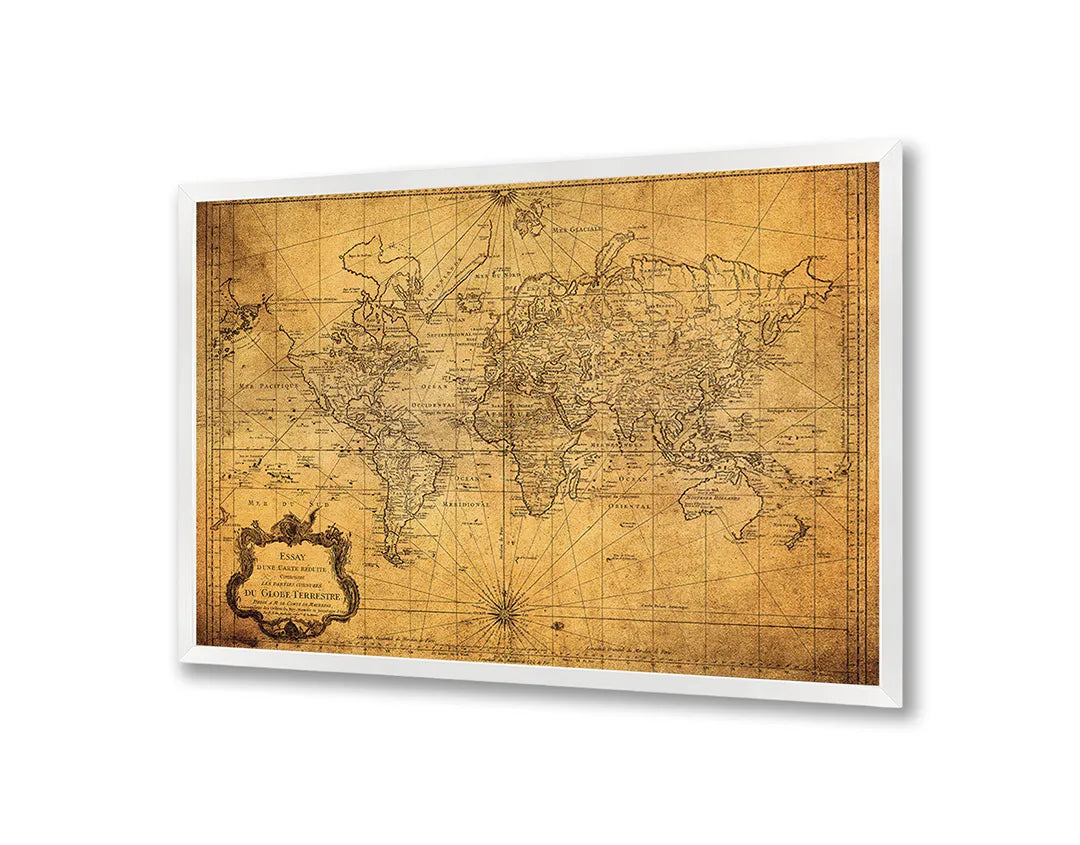 Metall Magnetboard mit hochwertigem Verweerde Vintage Weltkarte Design