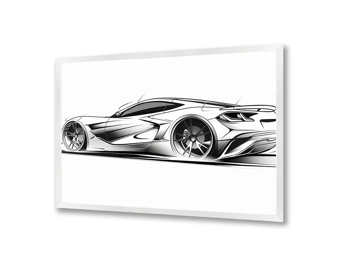 Metall Magnetboard mit hochwertigem Sportwagen Skizze zijaanzicht Design