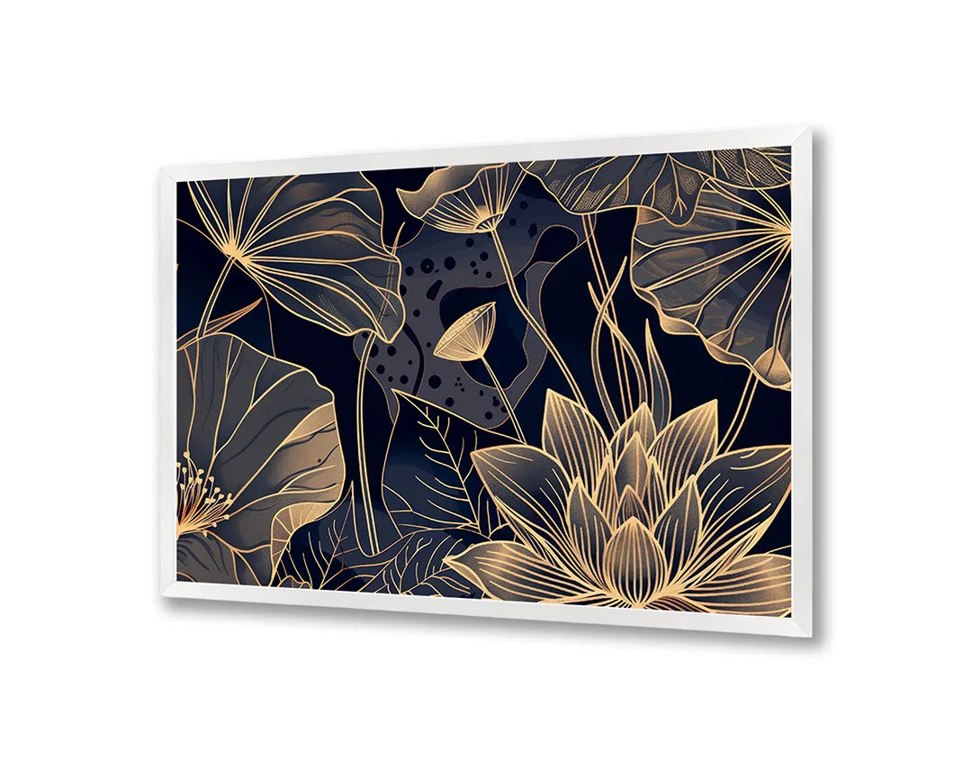 Metall Magnetboard mit hochwertigem Goldene lotusbloem dunkel Design