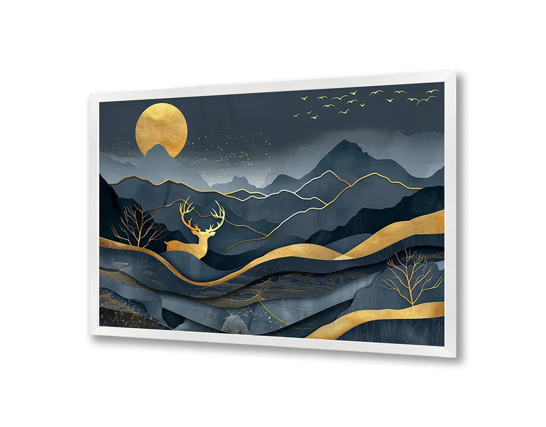 Metall Magnetboard mit hochwertigem Goldene hert in Berge donkerblauw Design