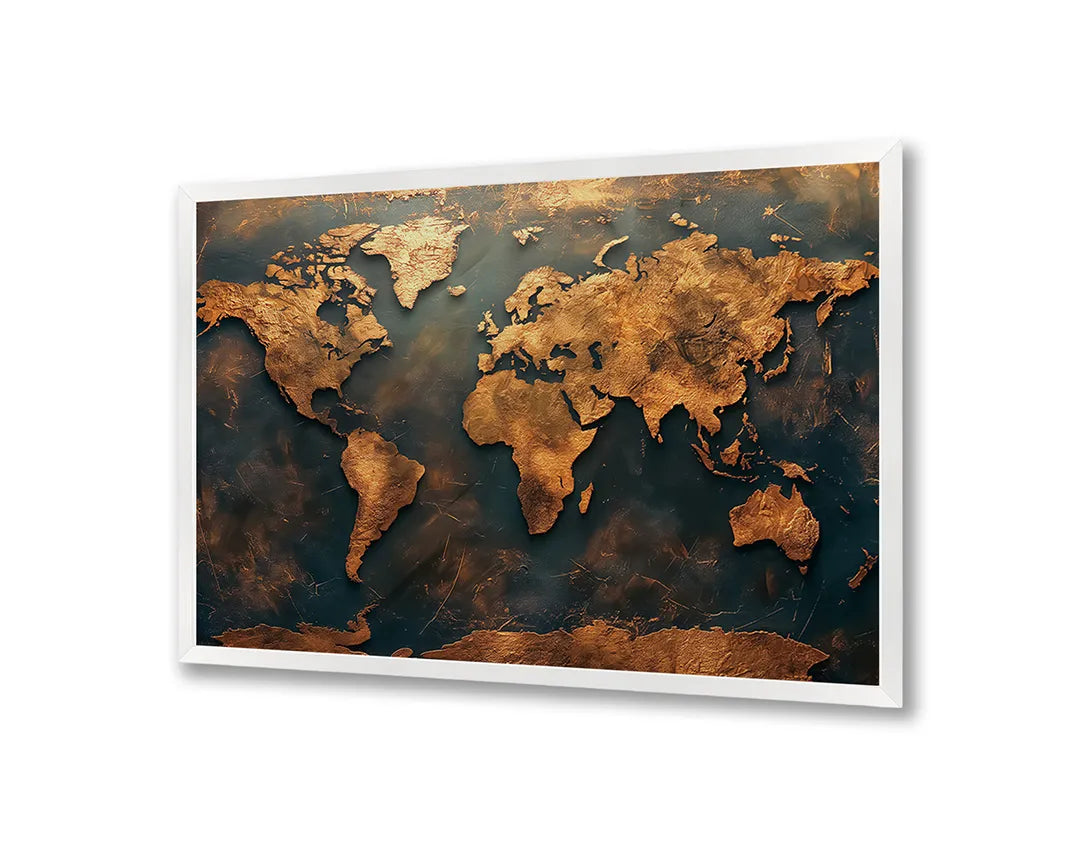 Metall Magnetboard mit hochwertigem Goldene Weltkarte Vintage Design